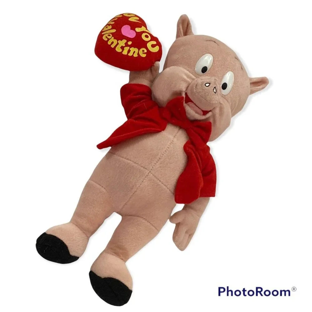Vintage Porky Pig Plush With Heart By Nanco 12" Luv U Valentine Love - Picture 1 of 3